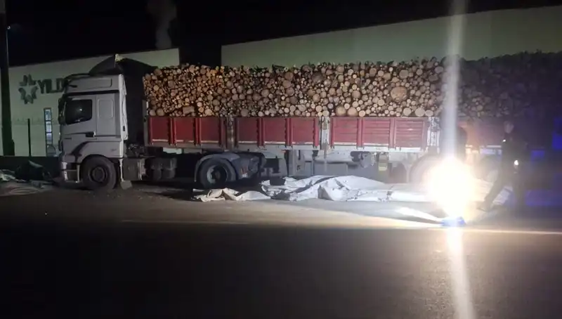 Brandayı toplayan TIR sürücüsüne otomobil çarptı: Kaza Anı Kameralarda